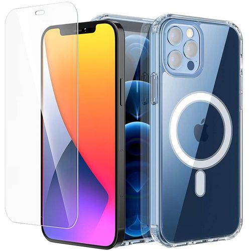 Coque Silicone Pour Iphone 13 Pro Max Avec Anneau Magnetique + 2 Verres Trempes Protection Ecran Transparent