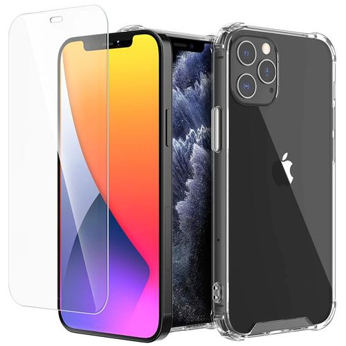 Coque Pour Iphone 13 Pro Max Silicone Tpu Antichoc Transparente + 2 Verres Trempes Film Vitre Protection D'ecran