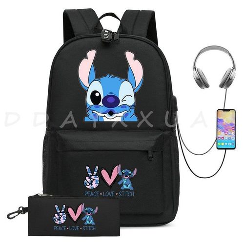 Sac à Dos Can O And Stitch Pour Ordinateur Portable 18 "" Charge Usb étanche Capacité Sac à Dos D'affaires Cartable Voyage Plus Grand Adolescents