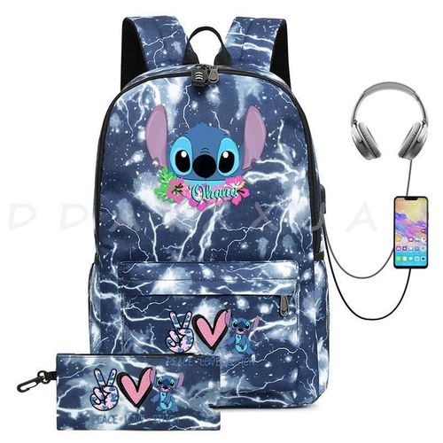 Sac à Dos Can O And Stitch Pour Ordinateur Portable 18 "" Charge Usb étanche Capacité Sac à Dos D'affaires Cartable Voyage Plus Grand Adolescents