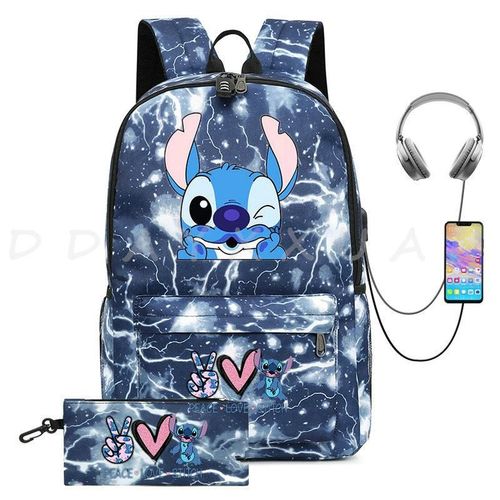 Sac à Dos Can O And Stitch Pour Ordinateur Portable 18 "" Charge Usb étanche Capacité Sac à Dos D'affaires Cartable Voyage Plus Grand Adolescents