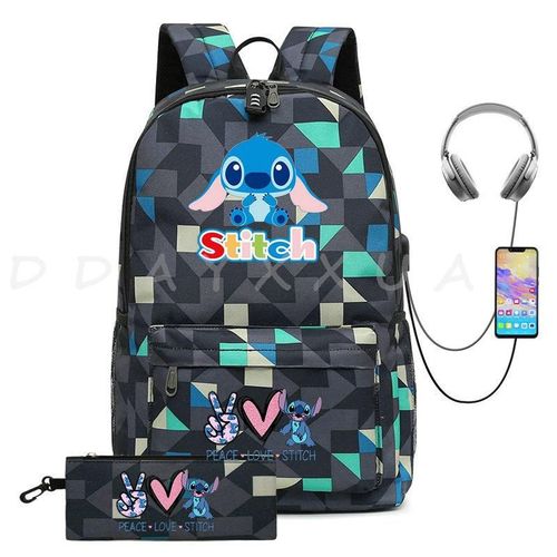 Sac à Dos Can O And Stitch Pour Ordinateur Portable 18 "" Charge Usb étanche Capacité Sac à Dos D'affaires Cartable Voyage Plus Grand Adolescents