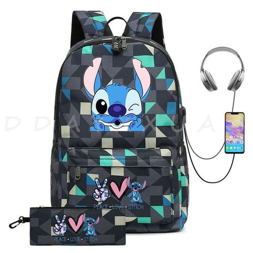 Sac à Dos Can O And Stitch Pour Ordinateur Portable 18 "" Charge Usb étanche Capacité Sac à Dos D'affaires Cartable Voyage Plus Grand Adolescents