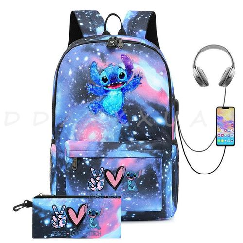 Sac à Dos Can O And Stitch Pour Ordinateur Portable 18 "" Charge Usb étanche Capacité Sac à Dos D'affaires Cartable Voyage Plus Grand Adolescents
