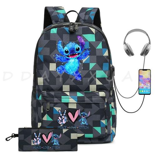 Sac à Dos Can O And Stitch Pour Ordinateur Portable 18 "" Charge Usb étanche Capacité Sac à Dos D'affaires Cartable Voyage Plus Grand Adolescents