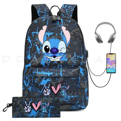Sac à Dos Can O And Stitch Pour Ordinateur Portable 18 "" Charge Usb étanche Capacité Sac à Dos D'affaires Cartable Voyage Plus Grand Adolescents