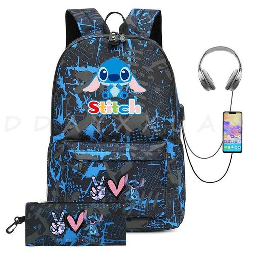 Sac à Dos Can O And Stitch Pour Ordinateur Portable 18 "" Charge Usb étanche Capacité Sac à Dos D'affaires Cartable Voyage Plus Grand Adolescents