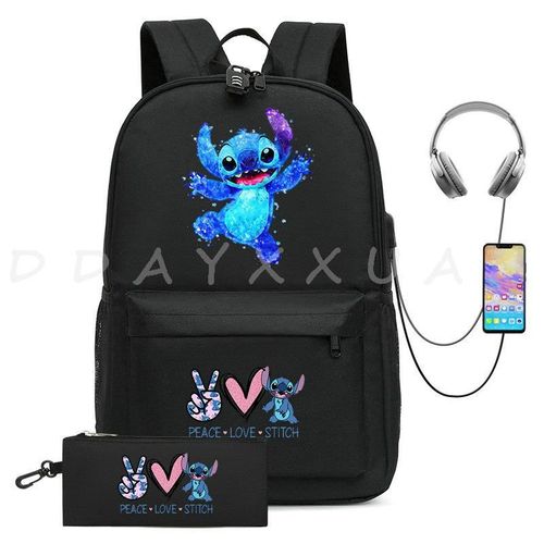 Sac à Dos Can O And Stitch Pour Ordinateur Portable 18 "" Charge Usb étanche Capacité Sac à Dos D'affaires Cartable Voyage Plus Grand Adolescents