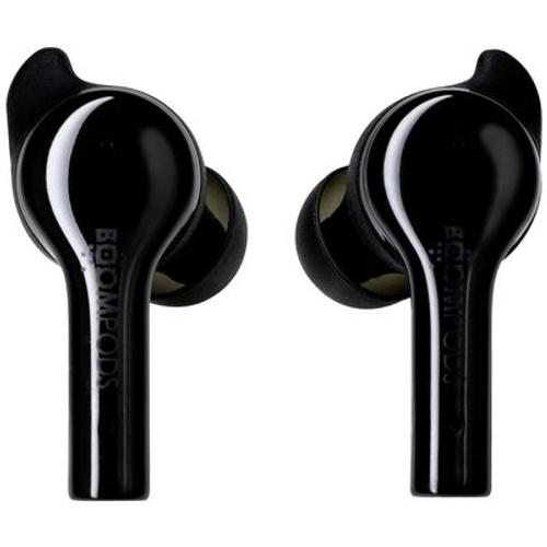 Boompods Bassline GO Bluetooth Hi-Fi écouteurs intra-auriculaires intra-auriculaire micro-casque, volume réglable, résistant à  la sueur, commande tactile noir
