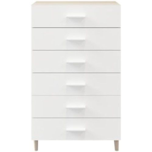 Commode Sur Pieds Blanche Et Effet Chêne 6 Tiroirs Goodhome Atomia H. 123 5 X L. 75 X P. 45 Cm