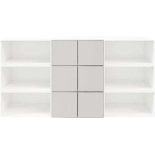Buffet Semi Ouvert Blanc 9 Cases 6 Portes Grises Claires Mates Goodhome Atomia H. 112 5 X L. 225 X P. 37 Cm