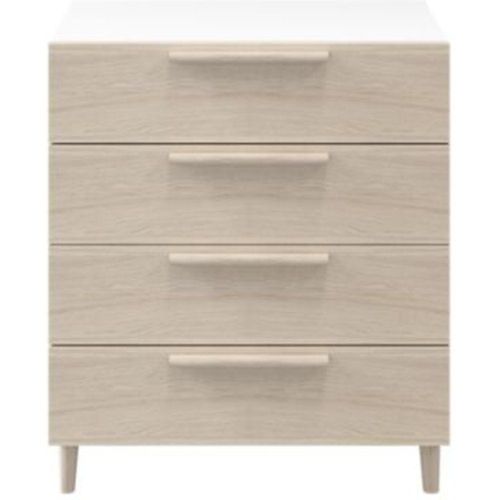 Commode Sur Pieds Blanche Et Effet Chêne 4 Tiroirs Goodhome Atomia H. 86 X L. 75 X P. 47 Cm