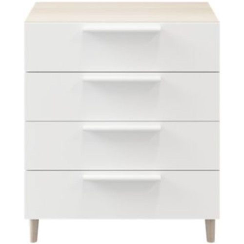 Commode Sur Pieds Blanche Et Effet Chêne 4 Tiroirs Goodhome Atomia H. 86 X L. 75 X P. 45 Cm