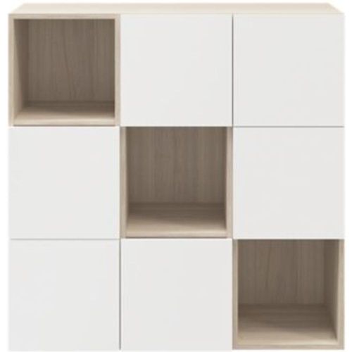 Étagère Semi Ouverte 9 Cases Effet Chêne Avec 6 Portes Blanches Goodhome Atomia H. 112 5 X L. 112 5 X P. 37 Cm