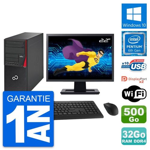PC Tour Fujitsu P756 Ecran 22" Intel G4400 RAM 32Go Disque 500Go Windows 10 Wifi