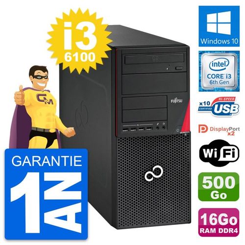 PC Tour Fujitsu Esprimo P756 MT i3-6100 RAM 16Go Disque 500Go Windows 10 Wifi