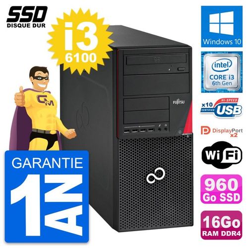PC Tour Fujitsu Esprimo P756 MT Intel i3-6100 RAM 16Go SSD 960Go Windows 10 Wifi
