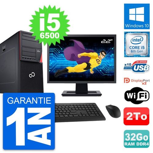 PC Tour Fujitsu P756 Ecran 22" Intel i5-6500 RAM 32Go Disque 2To Windows 10 Wifi