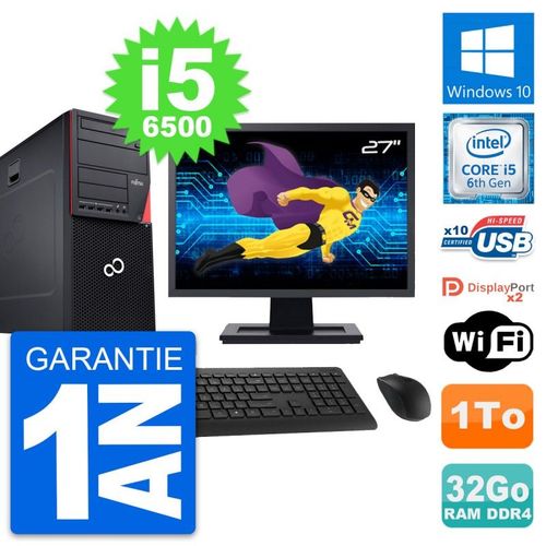 PC Tour Fujitsu P756 Ecran 27" Intel i5-6500 RAM 32Go Disque 1To Windows 10 Wifi