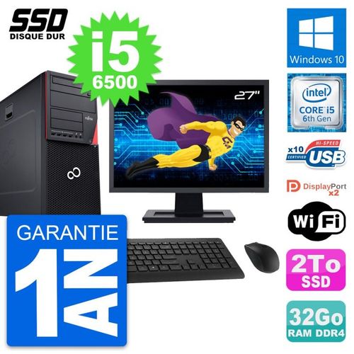 PC Tour Fujitsu Esprimo P756 Ecran 27" i5-6500 RAM 32Go SSD 2To Windows 10 Wifi