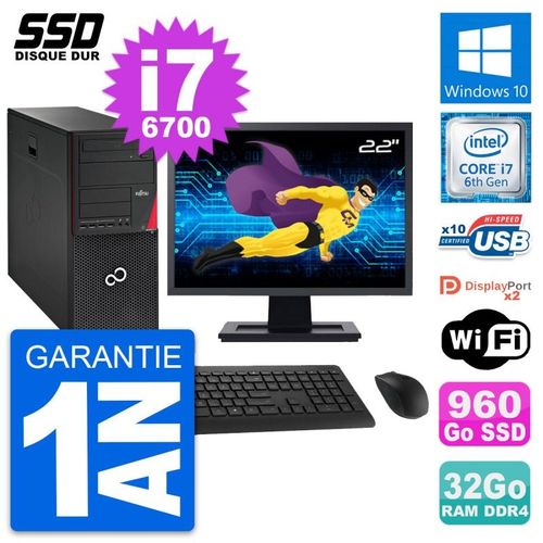 PC Tour Fujitsu P756 Ecran 22" Intel i7-6700 RAM 32Go SSD 960Go Windows 10 Wifi