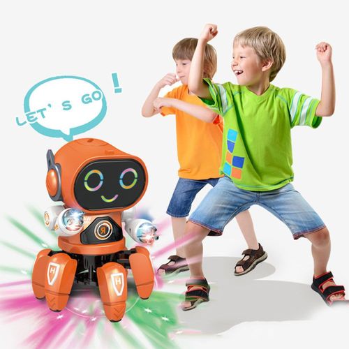 Td® Jouet Robot Hexapode Électrique Dansant Et Clignotant Musique Lumineuse Orange Garçon Et Fille Jouet Robot Télécommandé Pour Enf