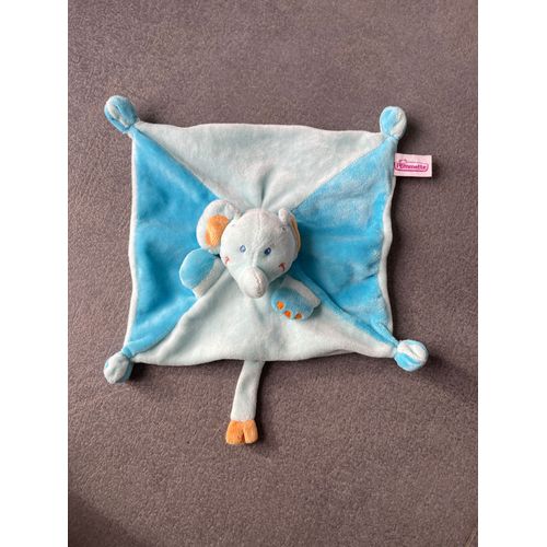 Doudou Peluche Éléphant Pommette Bleu 