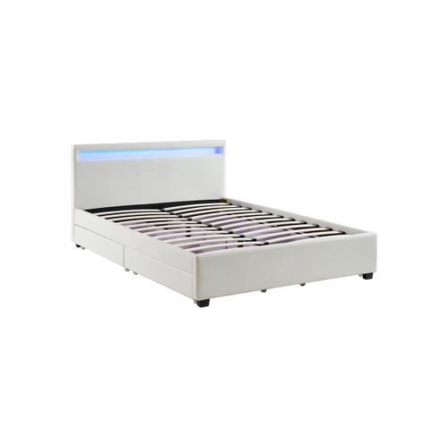Lit Alois Ii Avec Rangements - 160 X 200 Cm - Simili Blanc Avec Leds