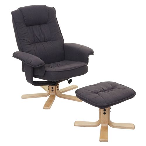 Fauteuil De Télé M56, Fauteuil De Relaxation Avec Tabouret, Tissu   Gris Foncé