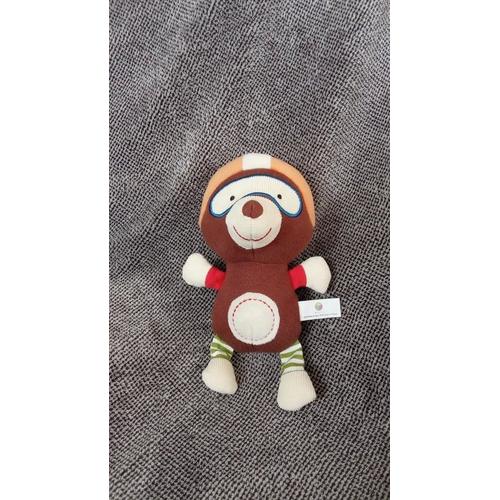 Peluche Taupe Oxybul - Doudou Aviateur Fnac - Jouet Ours Marron Lunettes