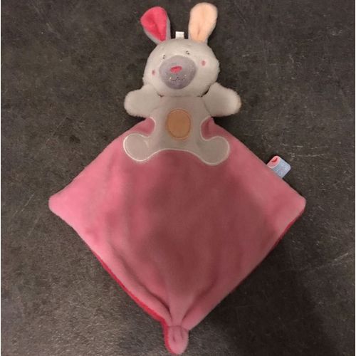 Doudou Plat Lapin Oreille Jaune Et Rose Sucre D'orge
