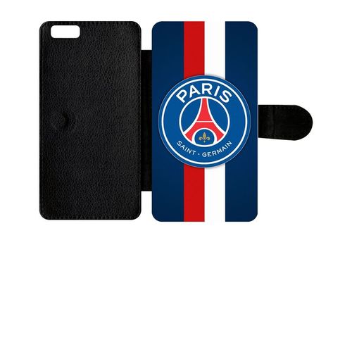 Etui À Rabat Iphone 6s+ - Psg Paris Saint Germain Bleu Blanc Rouge - Simili-Cuir - Noir