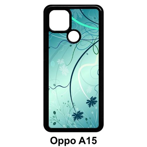 Coque Oppo A15 - Abstrait Turquoise Fleur - Noir