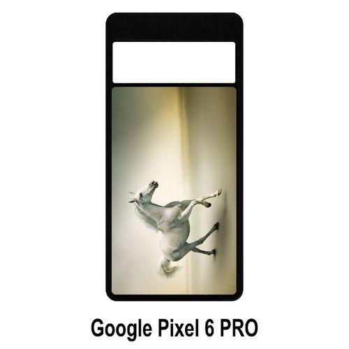 Coque Google Pixel 6 Pro - Cheval Blanc En Course - Silicone - Noir