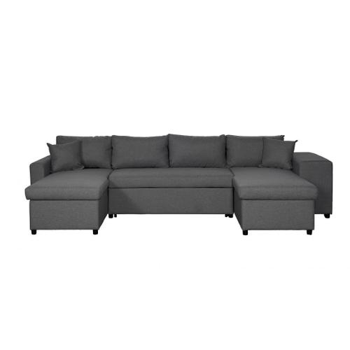 Canapé D'angle Panoramique Oslo Convertible Avec Coffres Et Poufs En Tissu - Gris Foncé, Position Du Rangement Poufs - Droit