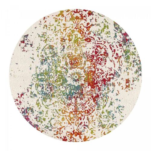 Tapis Oriental Ø120cm Rond Multicolore Tissé Motif Ancestral Destruct 2