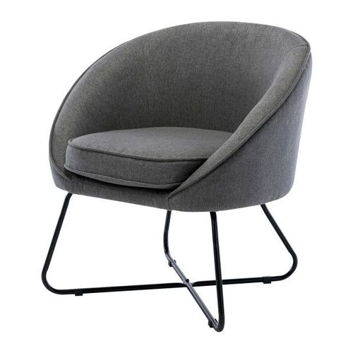 Jonas - Fauteuil Design Tissu Gris Pieds M?Tal Noir