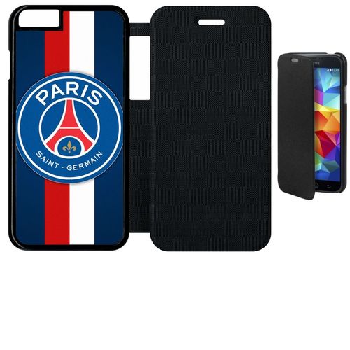 Etui Flip Flap Iphone 6s - Psg Paris Saint Germain Bleu Blanc Rouge - Simili-Cuir - Noir