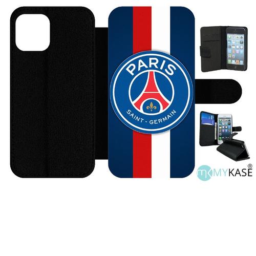 Etui À Rabat Iphone 12 Pro - Psg Paris Saint Germain Bleu Blanc Rouge - Simili-Cuir - Noir