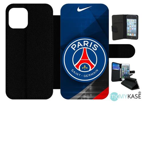 Etui À Rabat Iphone 12 Pro - Psg Paris Saint Germain Metalise - Simili-Cuir - Noir