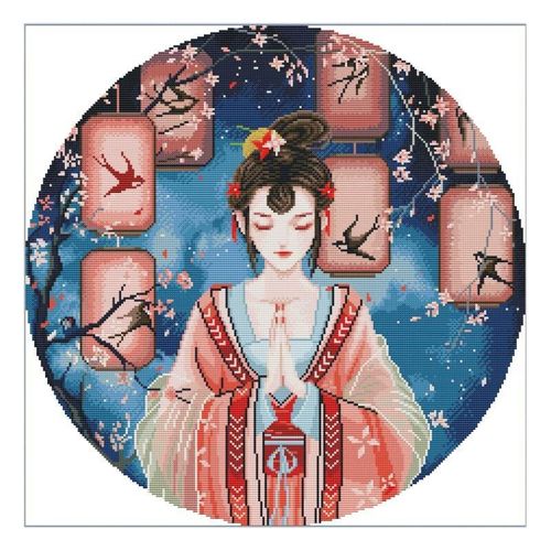 Kits De Points De Croix Estampillés, En Tissu À Broder Imprimé, Motifs Faciles Pour Costume De Beauté Tang Ancien 11ct