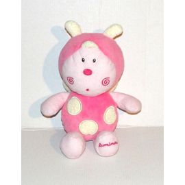 Doudou Papillon Rose Coccinelle Luminou Jemini - Peluche Insecte Rose Jaune 26 Cm