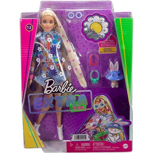 Barbie Poupée Extra N° 12 Tenue À Fleurs Et Figurine Lapin