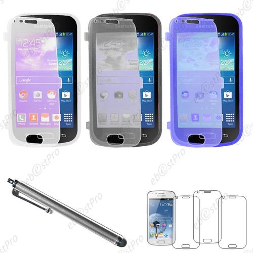 Ebeststar ® Lot X3 Housse Etui Coque Portefeuille Livre Silicone Gel + Film Protection D'écran + Stylet Pour Samsung Galaxy Trend S7560 / S Duos S7562, Couleur Transparent, Noir, Bleu