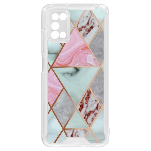 Coque Marbre Samsung Galaxy A03s Hybride Coins Renforcés Rose Et Gris