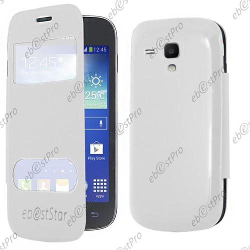 Ebeststar ® Housse Coque Etui Smart View Cover Type S-View Portefeuille Livre + Film Protection D'écran Pour Samsung Galaxy Trend S7560 / S Duos S7562, Couleur Blanc