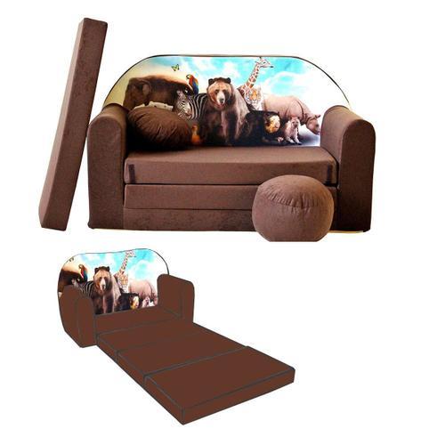 Nino Canapé Convertible Lit Pour Enfant Avec Pouf Et Coussin Oeko-Tex Savane Marron