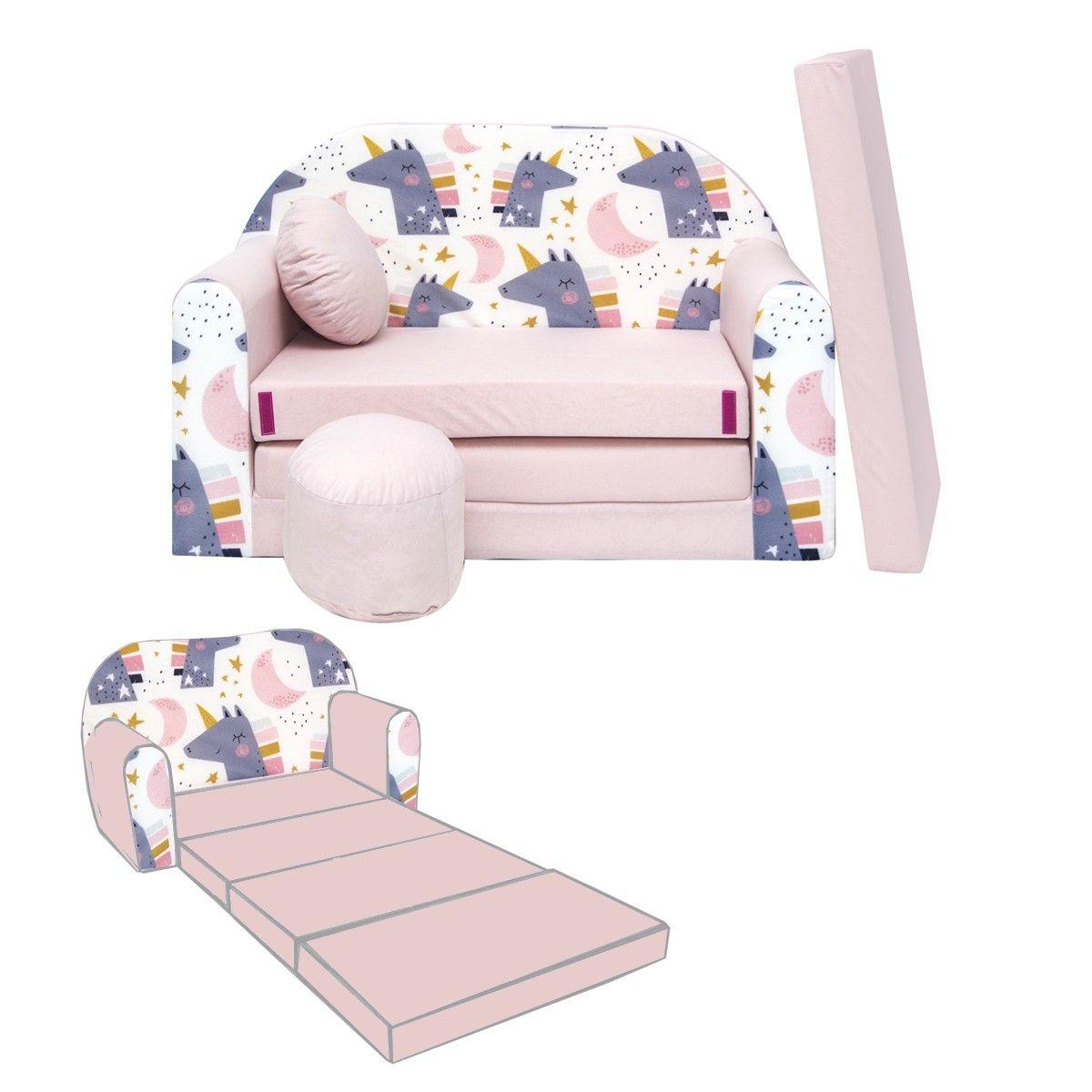 Nino canapé convertible lit pour enfant avec pouf et coussin oeko