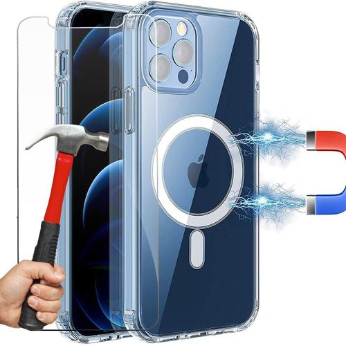 Coque Iphone 12 Pro Max (6,7"") Avec Cercle Pour Chargement Induction + Verre Trempe