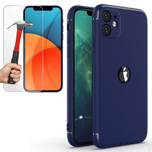 Pack Coque Iphone 13 Pro Max (6,7') Elegant Silicone Bleu Marine + Vitre Verre Trempe